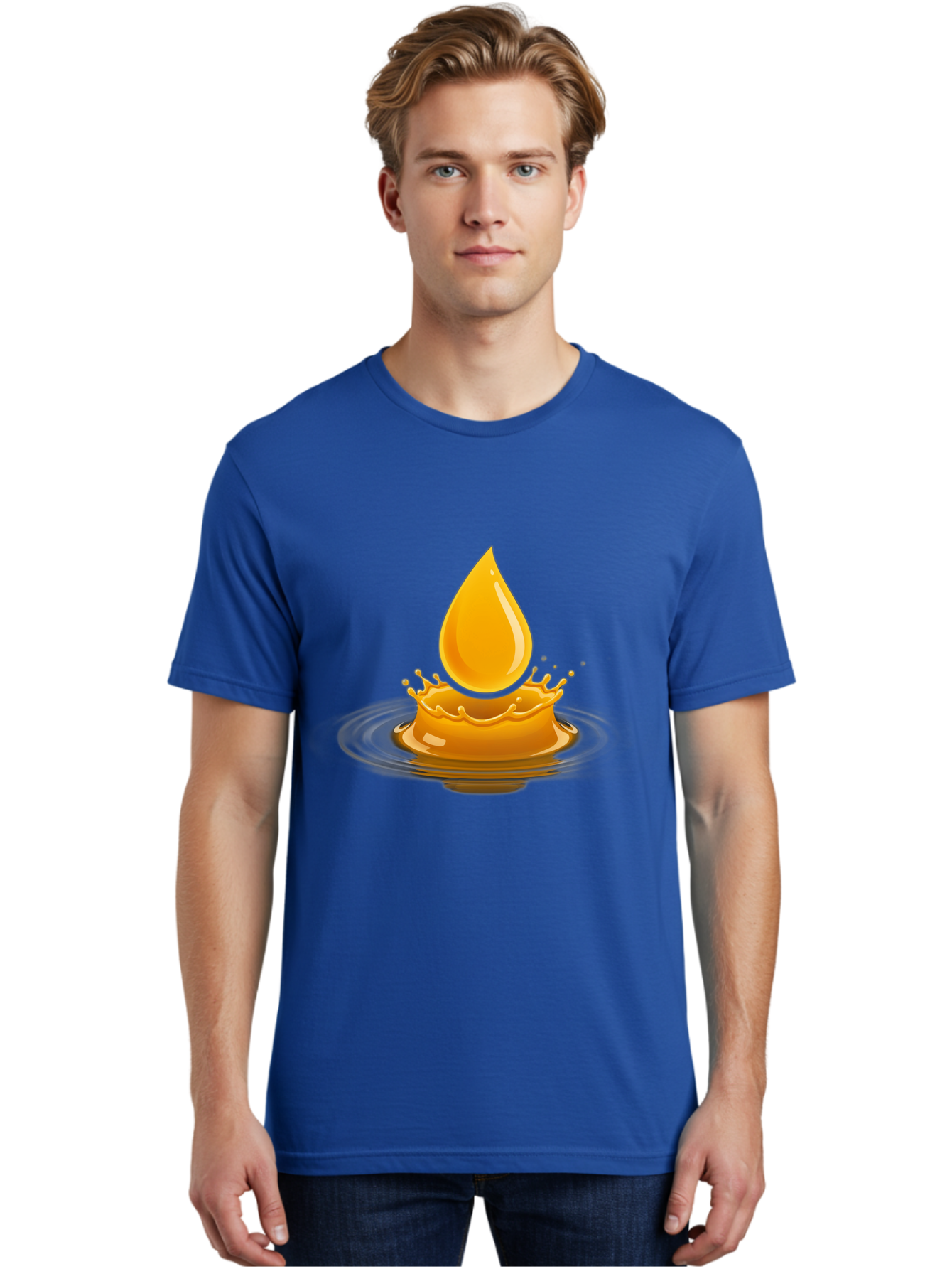 Oil-Drop-Splash Men'S Graphic Tee, 100% Cotton, Comfortable Casual Summer Wear, Machine Washable, Oil Droplet, Splash Effect, Ripple, Drop Of Oil, Brown Liquid, Abstract Design, Modern Art, Digital Illustration, Fluid Dynamics, Shiny Surface Bac199