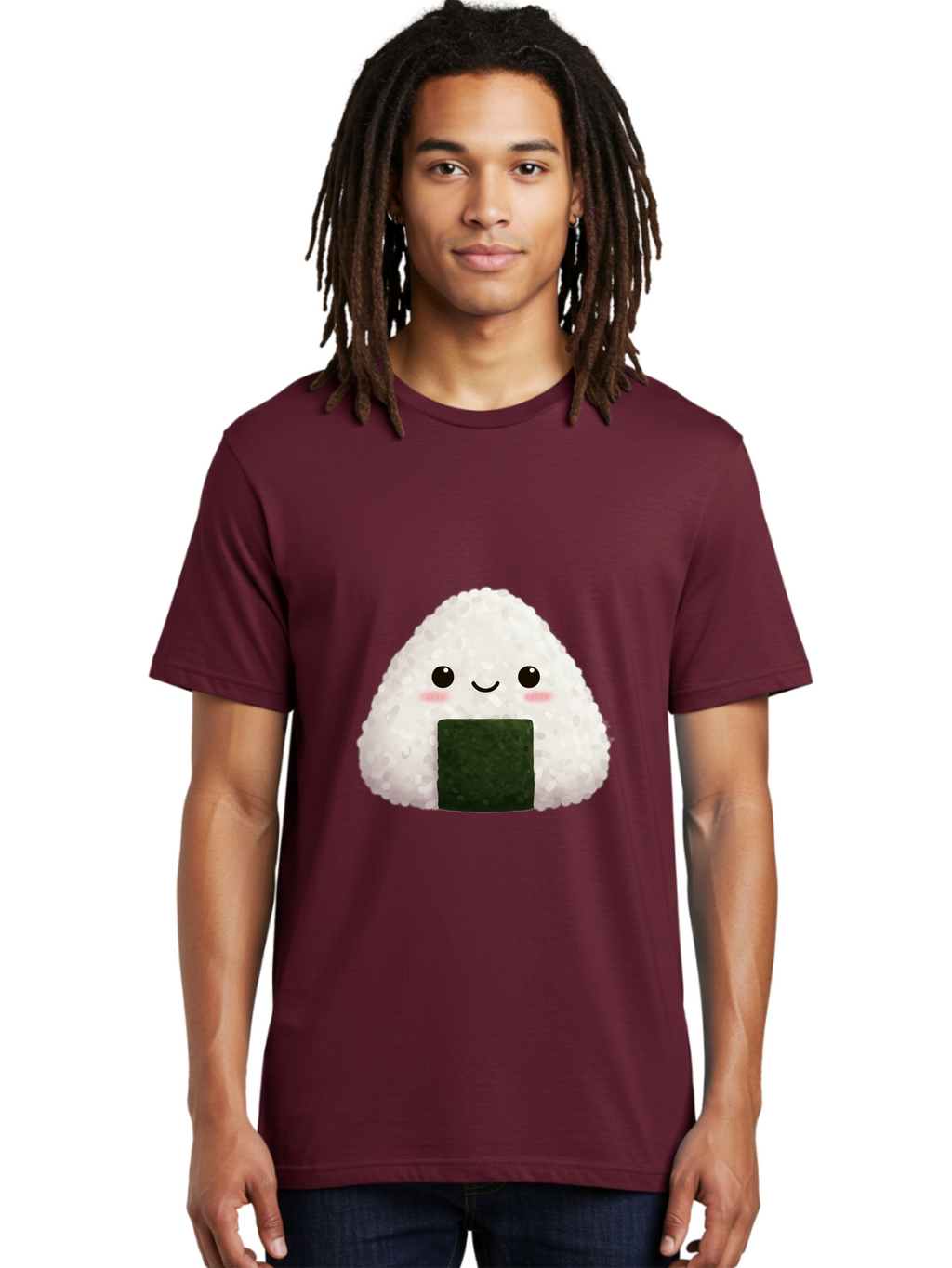 Onigiri Men'S Graphic Tee, 100% Cotton, Comfortable Casual Summer Wear, Machine Washable, Triangular Onigiri, Japanese Rice Ball, Nori Seaweed, Kawaii Food, Cute Character, Cartoon Illustration, Adorable Snack, Japanese Cuisine Bac200