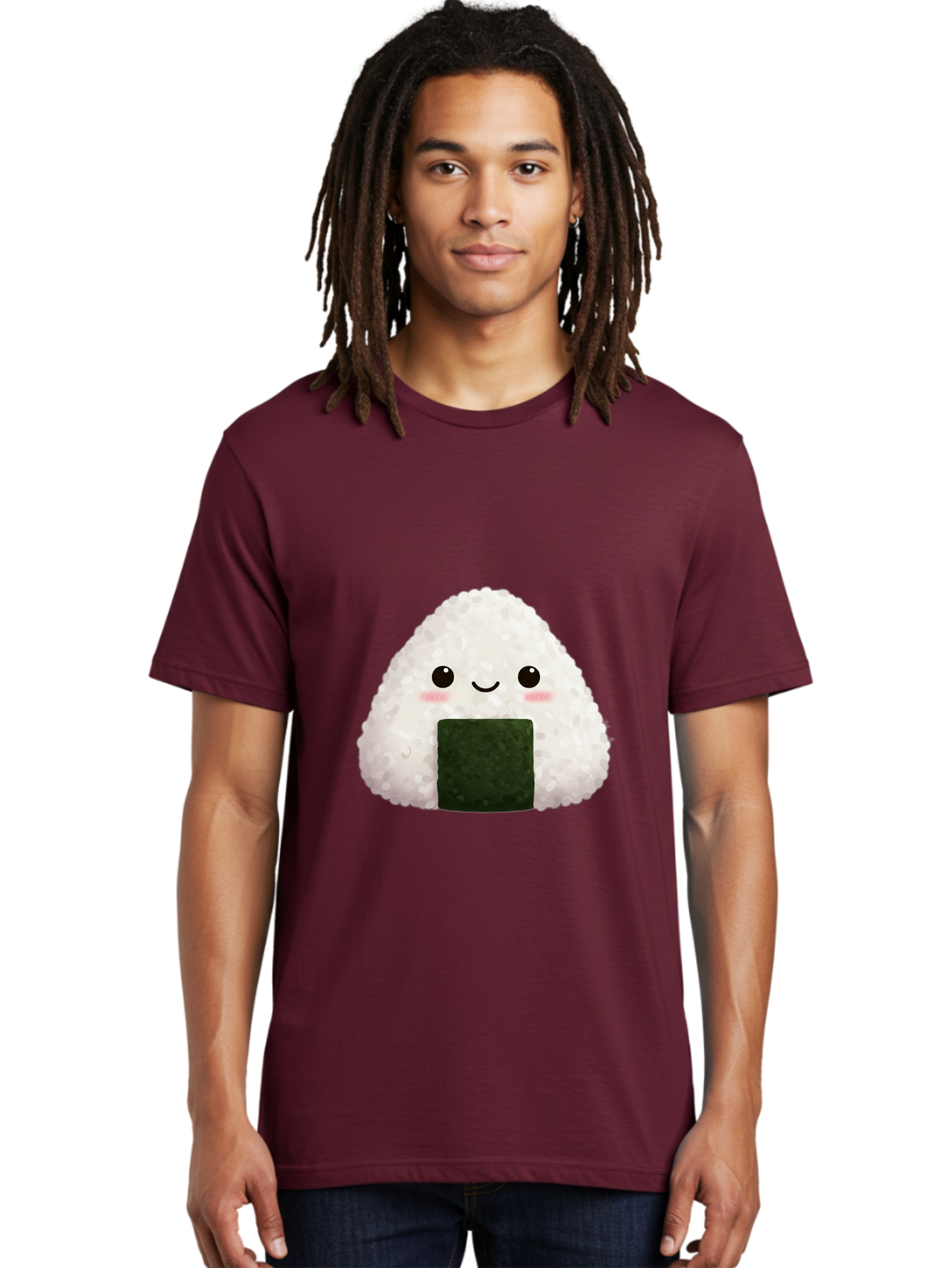 Onigiri Men'S Graphic Tee, 100% Cotton, Comfortable Casual Summer Wear, Machine Washable, Triangular Onigiri, Japanese Rice Ball, Nori Seaweed, Kawaii Food, Cute Character, Cartoon Illustration, Adorable Snack, Japanese Cuisine Bac200