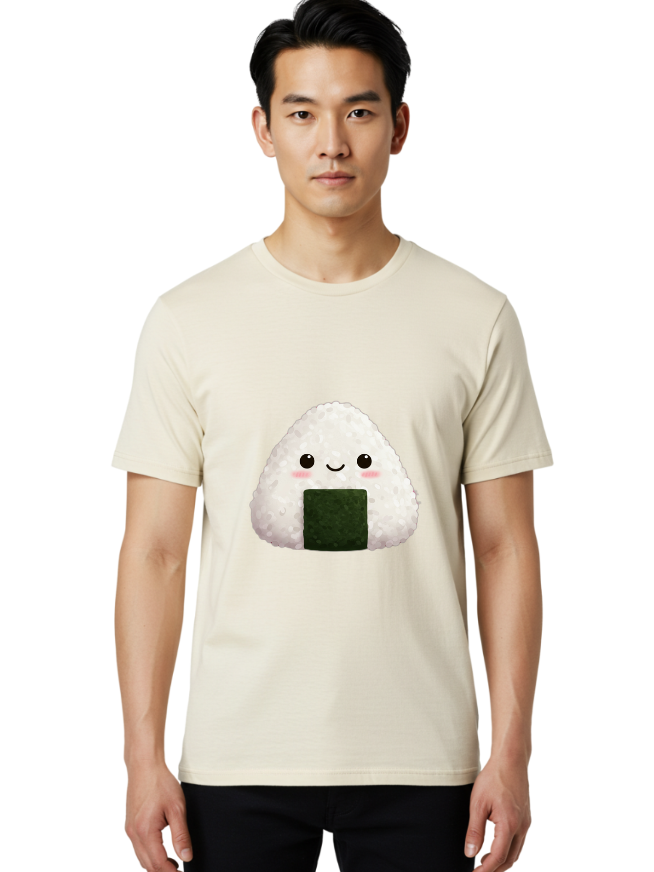 Onigiri Men'S Graphic Tee, 100% Cotton, Comfortable Casual Summer Wear, Machine Washable, Triangular Onigiri, Japanese Rice Ball, Nori Seaweed, Kawaii Food, Cute Character, Cartoon Illustration, Adorable Snack, Japanese Cuisine Bac200