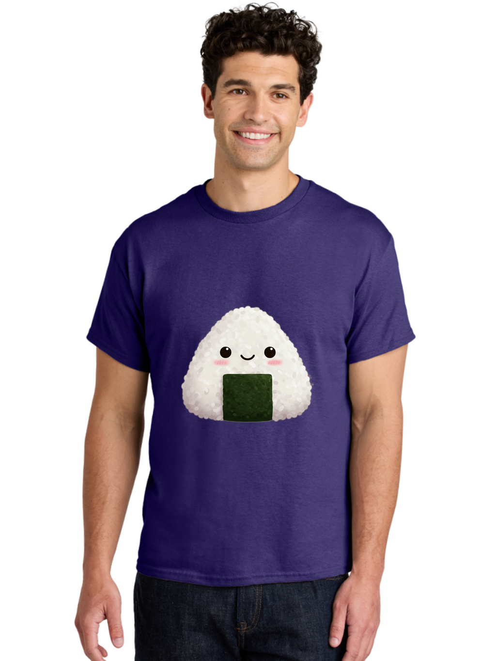 Onigiri Men'S Graphic Tee, 100% Cotton, Comfortable Casual Summer Wear, Machine Washable, Triangular Onigiri, Japanese Rice Ball, Nori Seaweed, Kawaii Food, Cute Character, Cartoon Illustration, Adorable Snack, Japanese Cuisine Bac200