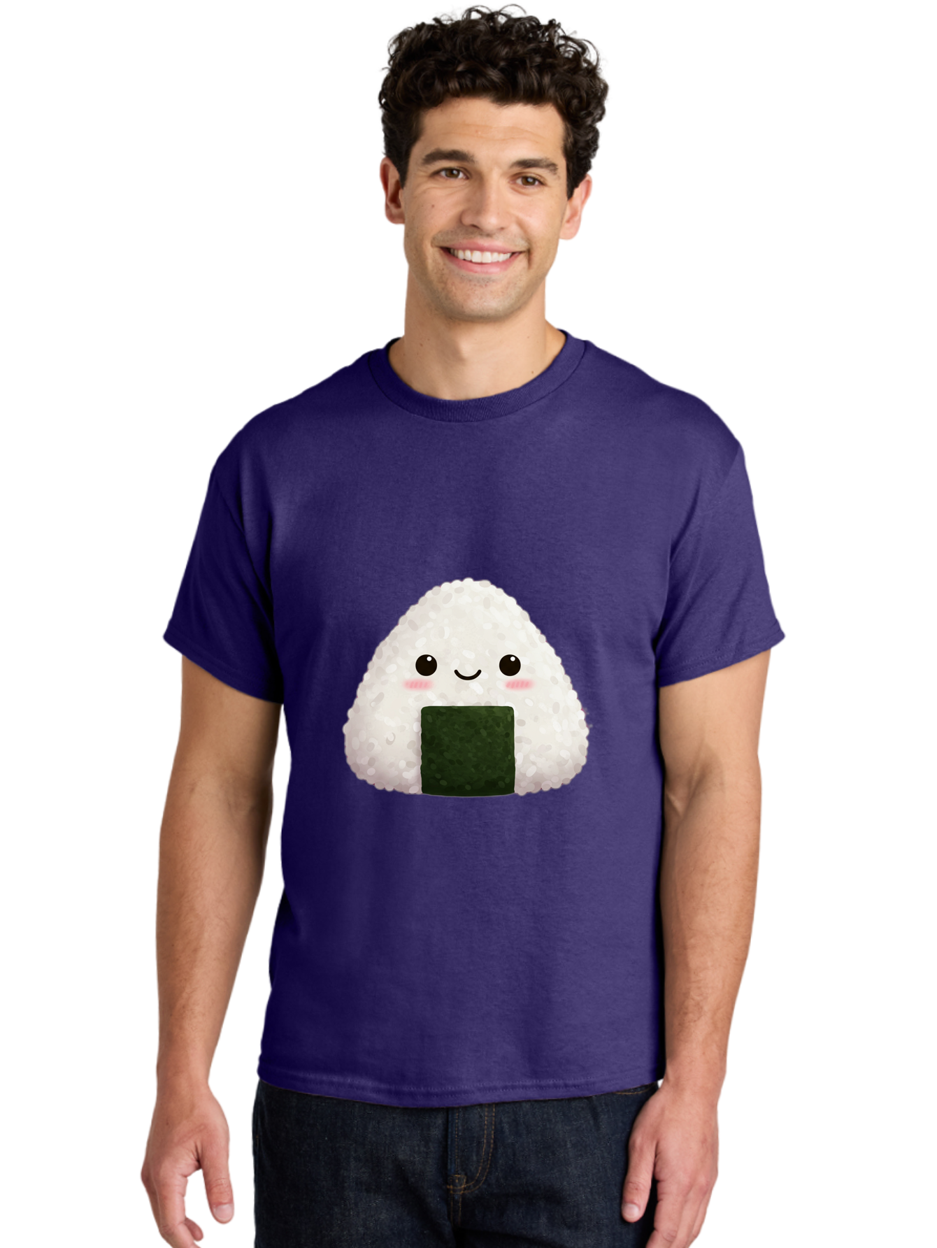 Onigiri Men'S Graphic Tee, 100% Cotton, Comfortable Casual Summer Wear, Machine Washable, Triangular Onigiri, Japanese Rice Ball, Nori Seaweed, Kawaii Food, Cute Character, Cartoon Illustration, Adorable Snack, Japanese Cuisine Bac200
