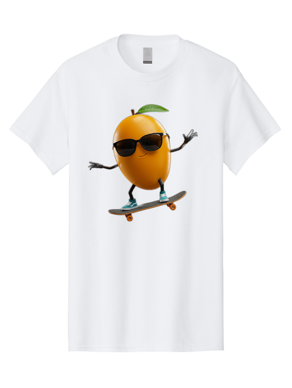 Orange-Skateboarder Men'S Graphic Tee, 100% Cotton, Comfortable Casual Summer Wear, Machine Washable, Cartoon Orange Character, Skateboarding, Sunglasses, Sneakers, Fun, Playful, Vibrant, Citrus Fruit Animation, Orange Skateboarder, Bac203