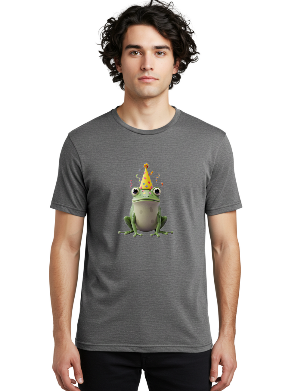 Party-Frog-4 Men'S Graphic Tee, 100% Cotton, Comfortable Casual Summer Wear, Machine Washable, Cartoon Frog, Party Hat, Celebration, Confetti, Funny Animal, Playful Creature, Festive Atmosphere, Colorful Decorations, Joyful Moment, Bac212