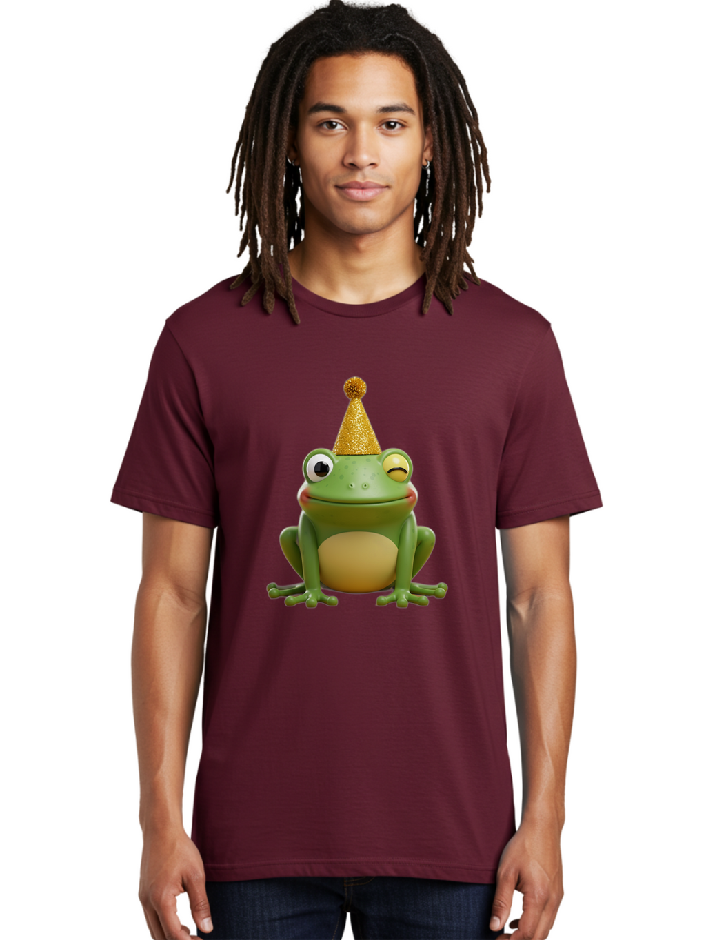 Party-Frog-5 Men'S Graphic Tee, 100% Cotton, Comfortable Casual Summer Wear, Machine Washable, Funny Cartoon Frog, Party Hat, Gold Confetti Hat, Celebration, Happiness, Cute Amphibian, Party Animal, Humorous Illustration, Whimsical Design, Bac213