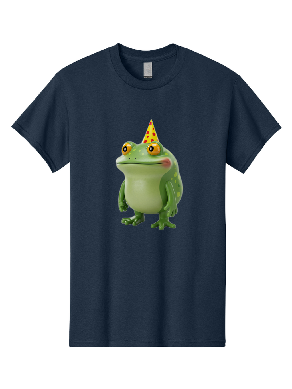 Party-Frog-Hat Men'S Graphic Tee, 100% Cotton, Comfortable Casual Summer Wear, Machine Washable, Cartoon Frog, Birthday Party, Festive Atmosphere, Yellow Party Hat, Red Polka Dots, Large Orange Eyes, Green Amphibian, Fun Celebration, Bac214