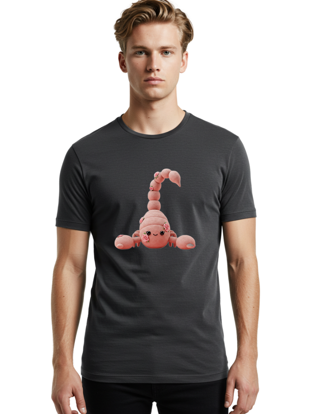 Pink-Scorpion Men'S Graphic Tee, 100% Cotton, Comfortable Casual Summer Wear, Machine Washable, Plush Toy, Pink Fabric, Floral Decorations, Scorpion Design, Cute, Soft Toy, Decorative Figurine, Stuffed Animal, Kawaii Bac216