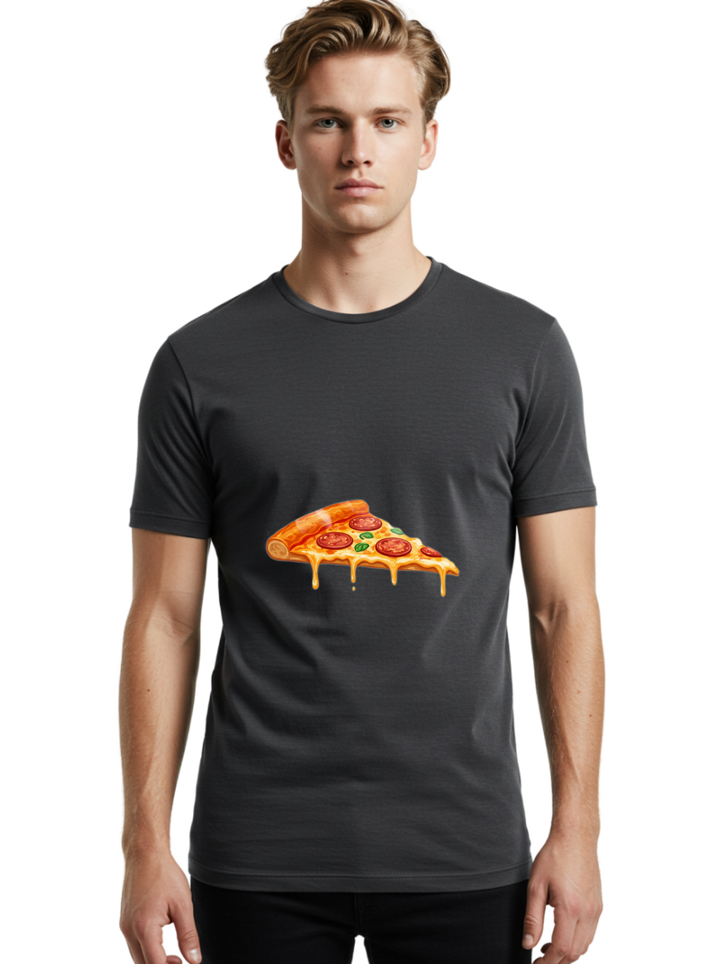 Pepperoni-Pizza-Slice-14 Men'S Graphic Tee, 100% Cotton, Comfortable Casual Summer Wear, Machine Washable, Cheesy Pepperoni Pizza, Melted Mozzarella, Spicy Pepperoni Slices, Fresh Basil Leaves, Italian Cuisine, Pizza Lover, Foodie Delight, Bac224