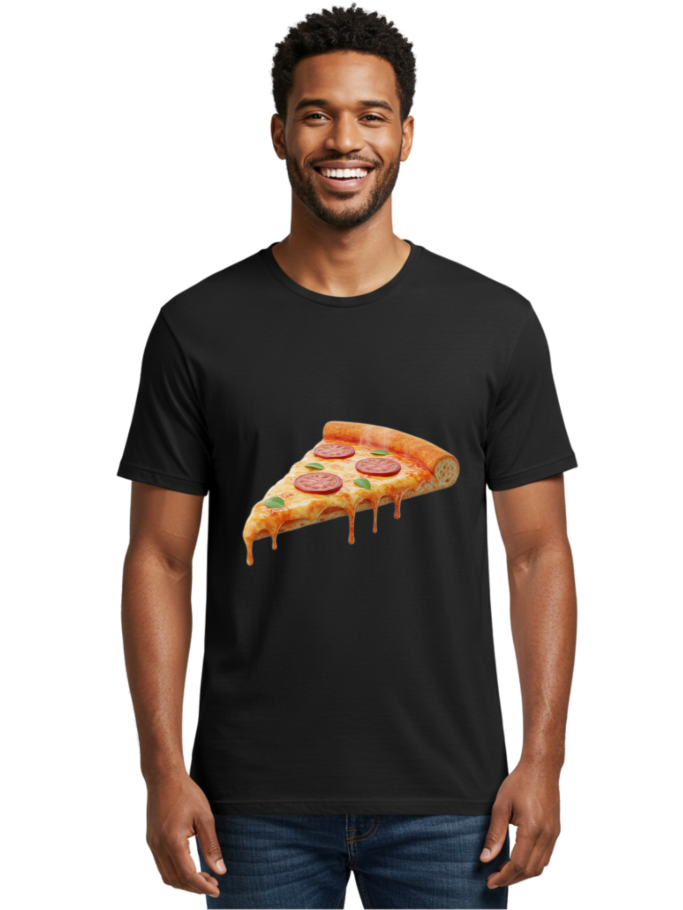 Pepperoni-Pizza-Slice-16 Men'S Graphic Tee, 100% Cotton, Comfortable Casual Summer Wear, Machine Washable, Pepperoni Pizza, Pizza Slice, Melting Cheese, Pepperoni Toppings, Basil Leaves, Italian Food, Savory Delight, Tasty Treat, Bac226