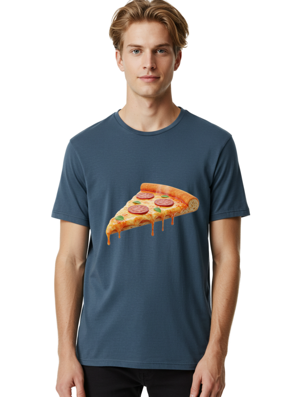Pepperoni-Pizza-Slice-16 Men'S Graphic Tee, 100% Cotton, Comfortable Casual Summer Wear, Machine Washable, Pepperoni Pizza, Pizza Slice, Melting Cheese, Pepperoni Toppings, Basil Leaves, Italian Food, Savory Delight, Tasty Treat, Bac226