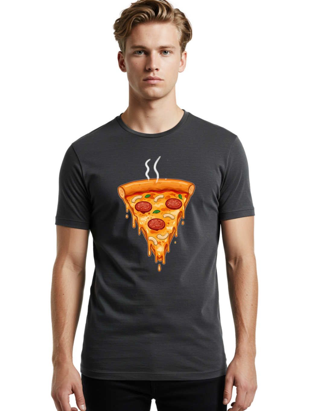 Pepperoni-Pizza-Slice-18 Men'S Graphic Tee, 100% Cotton, Comfortable Casual Summer Wear, Machine Washable, Cheesy Pizza Slice, Pepperoni Pizza, Melted Cheese, Hot Pizza, Fresh Basil, Pepperoni Slices, Steaming Pizza, Tasty Topping, Pizza Lover Bac228