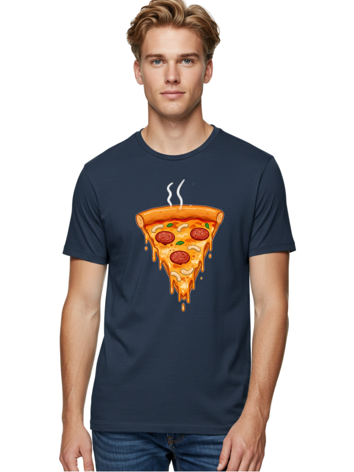Pepperoni-Pizza-Slice-18 Men'S Graphic Tee, 100% Cotton, Comfortable Casual Summer Wear, Machine Washable, Cheesy Pizza Slice, Pepperoni Pizza, Melted Cheese, Hot Pizza, Fresh Basil, Pepperoni Slices, Steaming Pizza, Tasty Topping, Pizza Lover Bac228