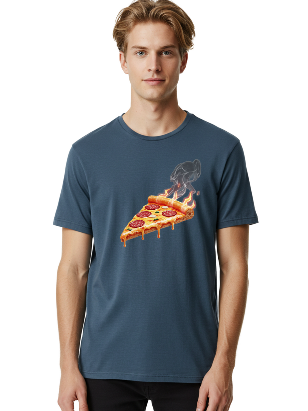 Pepperoni-Pizza-Slice-19 Men'S Graphic Tee, 100% Cotton, Comfortable Casual Summer Wear, Machine Washable, Pepperoni Pizza, Melting Cheese, Fresh Basil, Hot Pizza, Savory Flavors, Italian Cuisine, Pizza Slice, Food Illustration, Pepperoni, Bac229