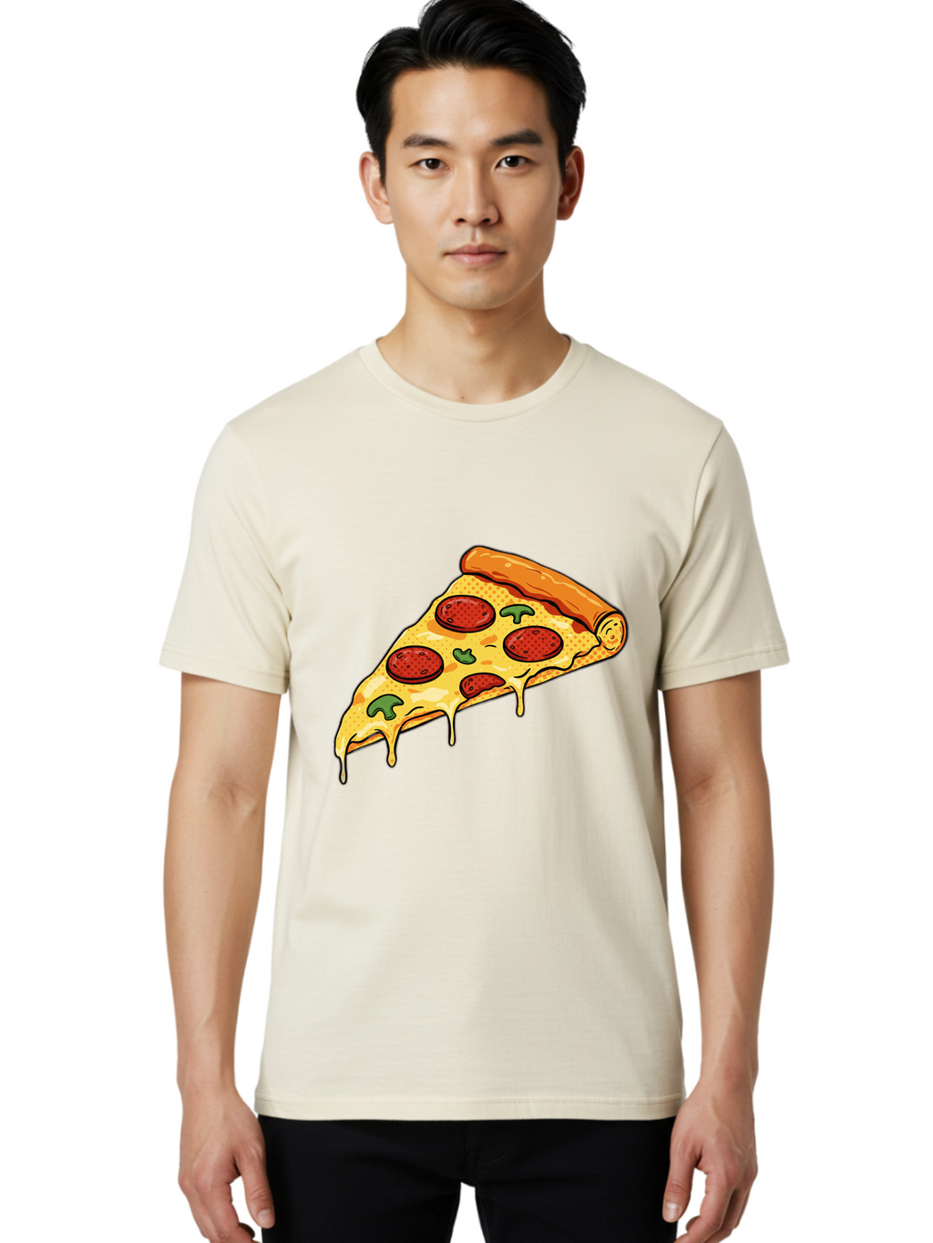 Pepperoni-Pizza-Slice-20 Men'S Graphic Tee, 100% Cotton, Comfortable Casual Summer Wear, Machine Washable, Pepperoni Pizza, Pizza Slice, Melted Cheese, Green Peppers, Tomato Sauce, Italian Food, Food Illustration, Cartoon Pizza, Tasty Pizza, Bac231