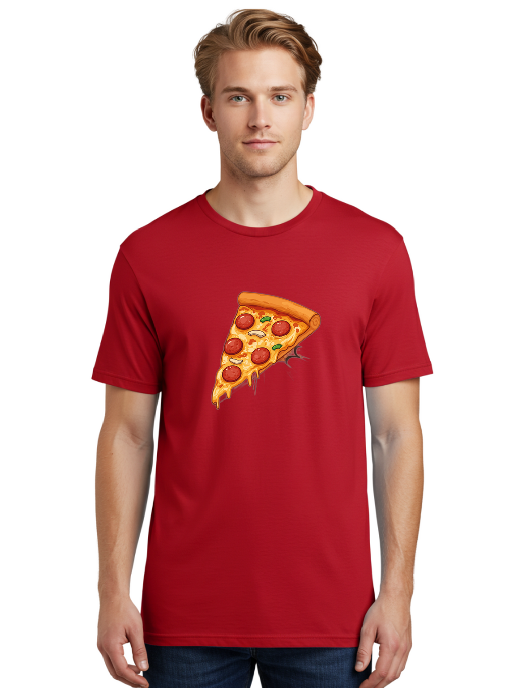 Pepperoni-Pizza-Slice-21 Men'S Graphic Tee, 100% Cotton, Comfortable Casual Summer Wear, Machine Washable, Pepperoni Pizza Slice, Cheesy Goodness, Savory Toppings, Melted Mozzarella, Italian Cuisine, Delicious Food, Appetizing Meal, Drooling, Bac232