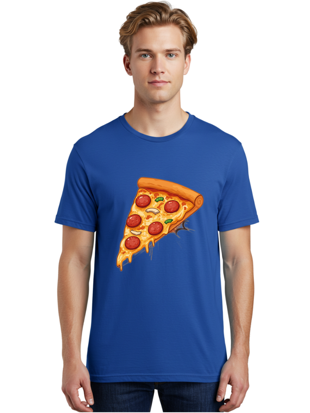 Pepperoni-Pizza-Slice-21 Men'S Graphic Tee, 100% Cotton, Comfortable Casual Summer Wear, Machine Washable, Pepperoni Pizza Slice, Cheesy Goodness, Savory Toppings, Melted Mozzarella, Italian Cuisine, Delicious Food, Appetizing Meal, Drooling, Bac232