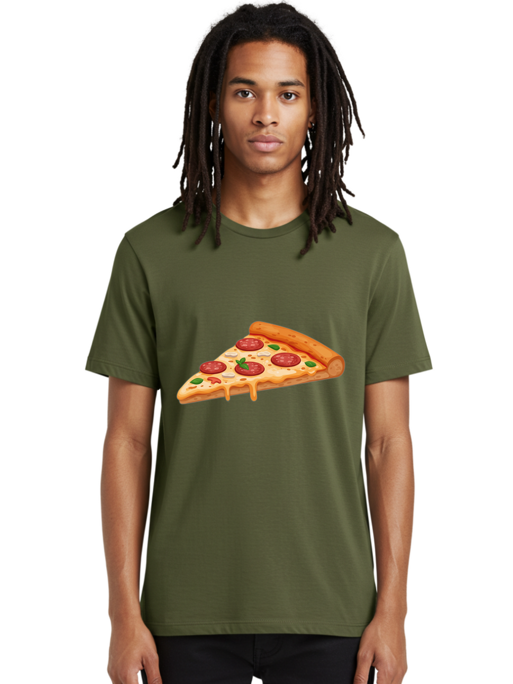 Pepperoni-Pizza-Slice-3 Men'S Graphic Tee, 100% Cotton, Comfortable Casual Summer Wear, Machine Washable, Pepperoni Pizza, Pizza Slice, Cheesy Goodness, Melted Cheese, Savory Pepperoni, Fresh Basil, Italian Cuisine, Foodie Delight Bac235