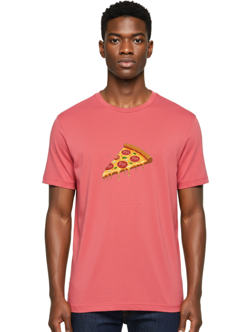 Pepperoni-Pizza-Slice-4 Men'S Graphic Tee, 100% Cotton, Comfortable Casual Summer Wear, Machine Washable, Pepperoni Pizza, Pizza Slice, Melted Cheese, Pepperoni, Basil Leaves, Gooey Cheese, Pizza Toppings, Italian Food, Cheesy Goodness Bac236