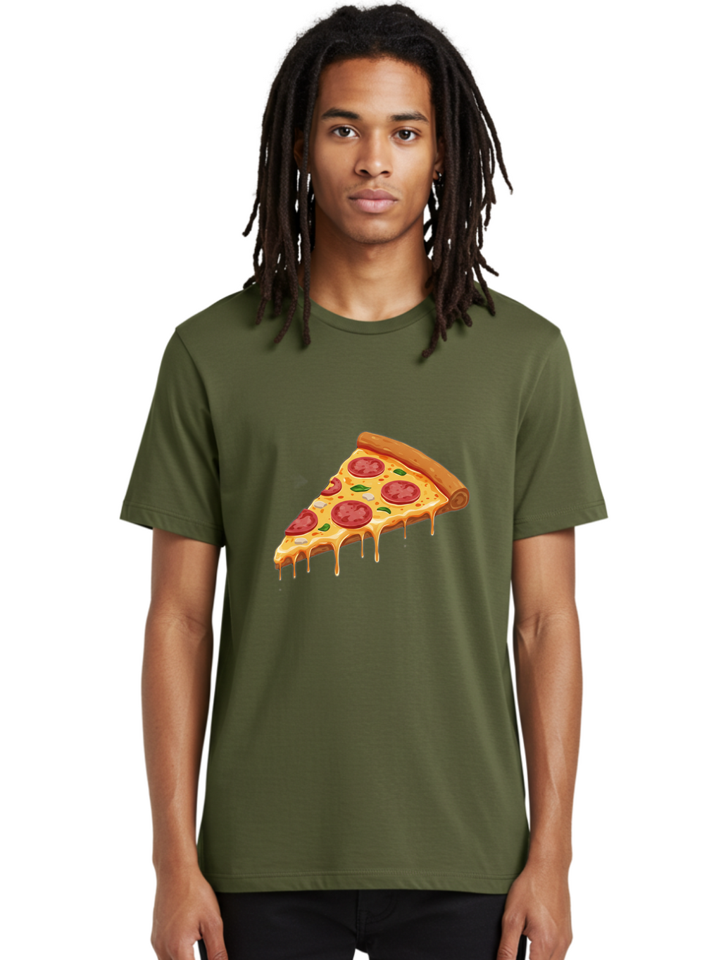 Pepperoni-Pizza-Slice-4 Men'S Graphic Tee, 100% Cotton, Comfortable Casual Summer Wear, Machine Washable, Pepperoni Pizza, Pizza Slice, Melted Cheese, Pepperoni, Basil Leaves, Gooey Cheese, Pizza Toppings, Italian Food, Cheesy Goodness Bac236