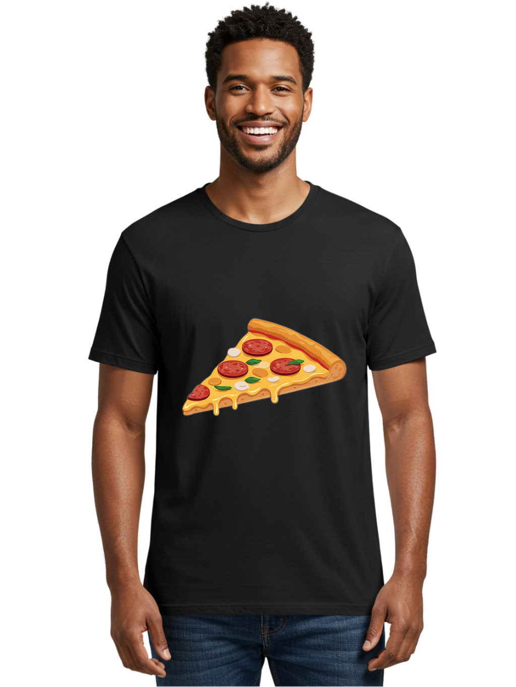 Pepperoni-Pizza-Slice-5 Men'S Graphic Tee, 100% Cotton, Comfortable Casual Summer Wear, Machine Washable, Pepperoni Pizza, Pizza Slice, Melted Cheese, Pepperoni, Basil, Garlic, Italian Food, Cheesy Goodness, Tasty Pizza, Food Illustration Bac237