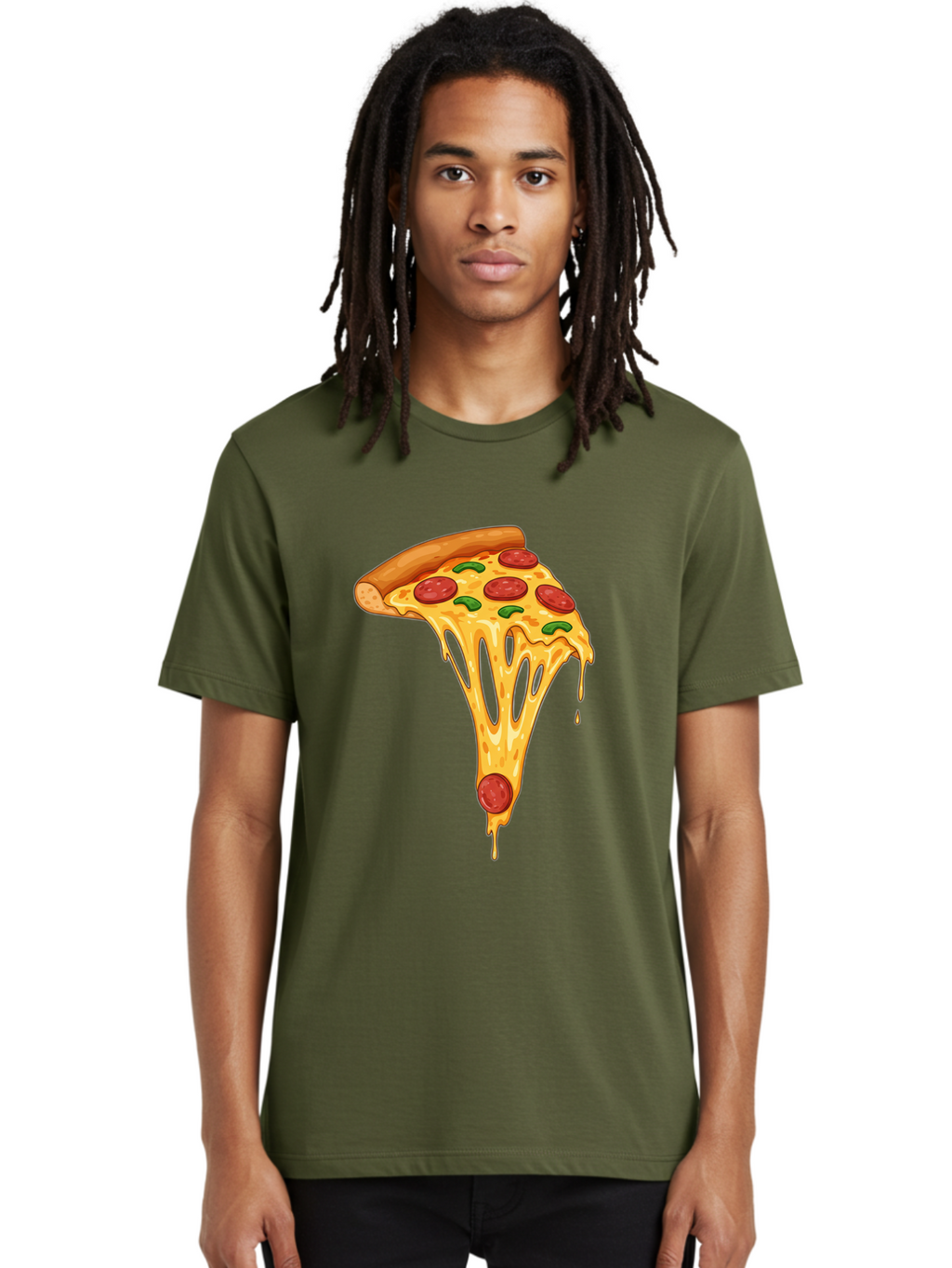 Pepperoni-Pizza-Slice-6 Men'S Graphic Tee, 100% Cotton, Comfortable Casual Summer Wear, Machine Washable, Pepperoni Pizza, Cheesy Goodness, Melted Cheese, Green Peppers, Savory Delight, Italian Cuisine, Foodie Favorite, Pizza Love, Bac238