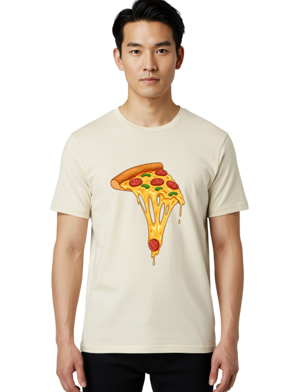 Pepperoni-Pizza-Slice-6 Men'S Graphic Tee, 100% Cotton, Comfortable Casual Summer Wear, Machine Washable, Pepperoni Pizza, Cheesy Goodness, Melted Cheese, Green Peppers, Savory Delight, Italian Cuisine, Foodie Favorite, Pizza Love, Bac238