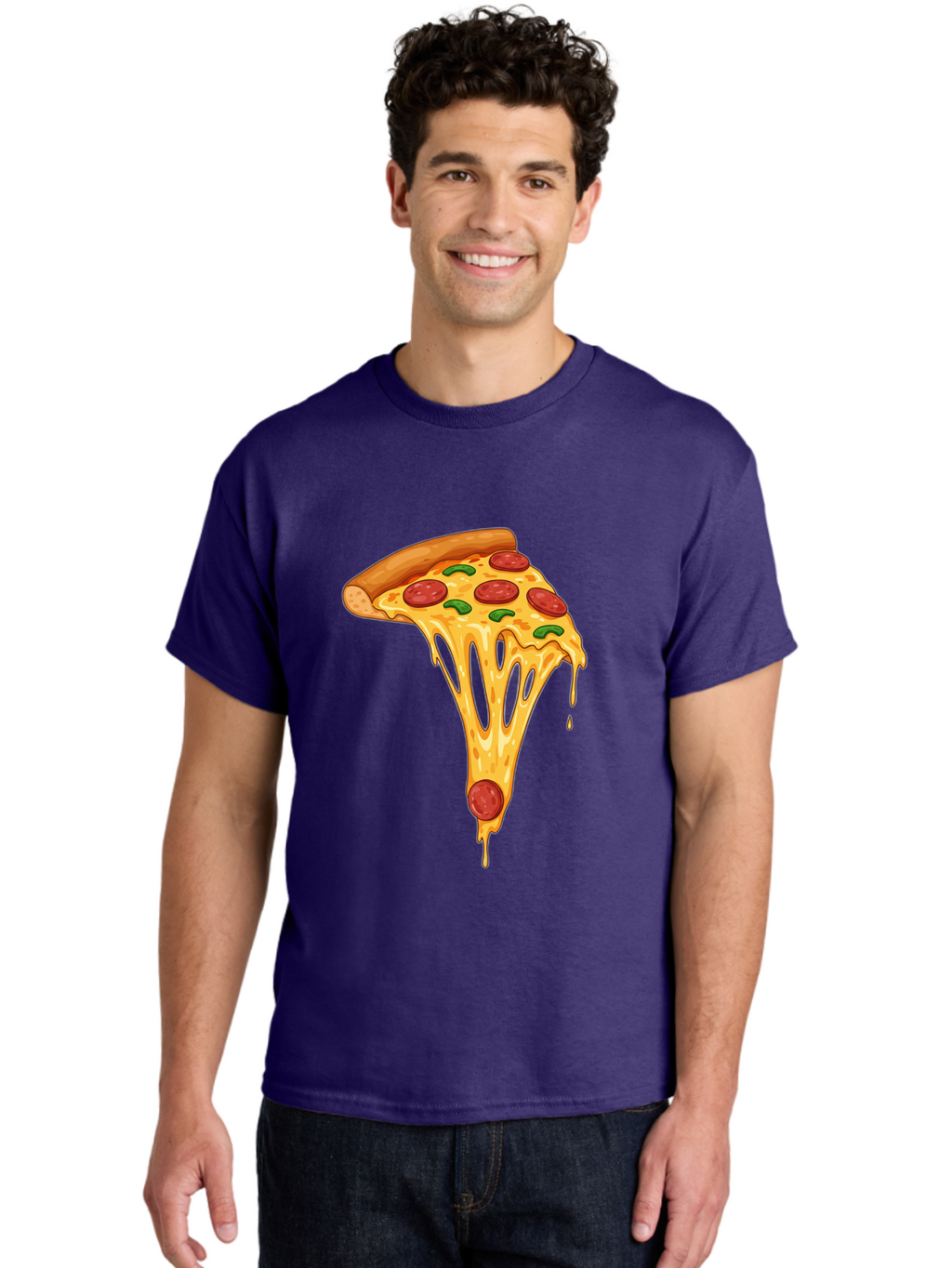 Pepperoni-Pizza-Slice-6 Men'S Graphic Tee, 100% Cotton, Comfortable Casual Summer Wear, Machine Washable, Pepperoni Pizza, Cheesy Goodness, Melted Cheese, Green Peppers, Savory Delight, Italian Cuisine, Foodie Favorite, Pizza Love, Bac238