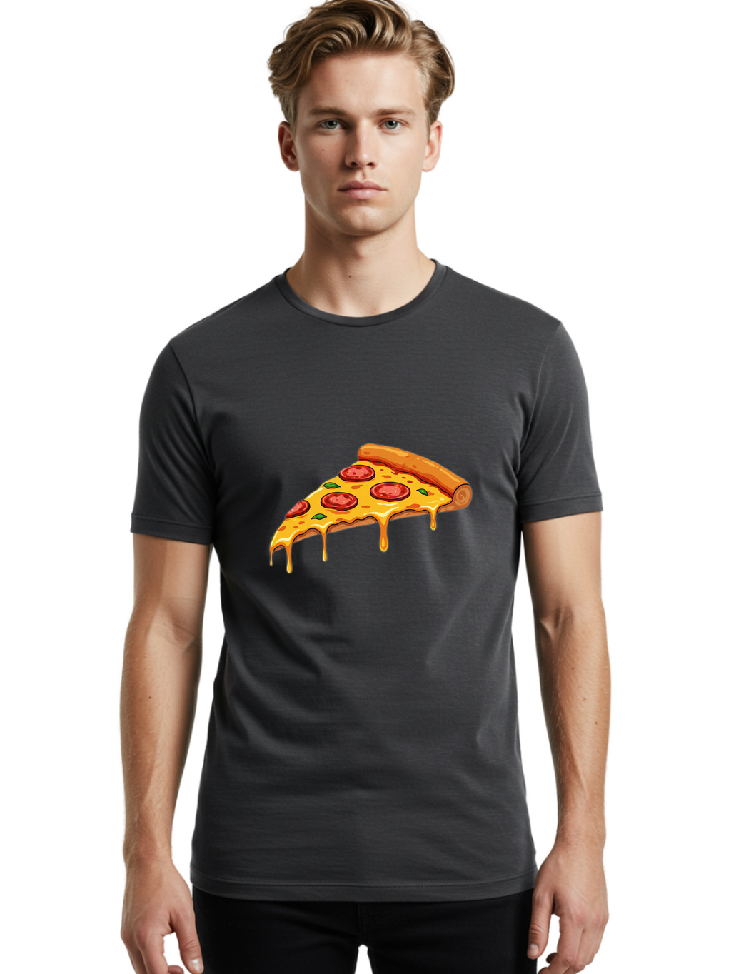 Pepperoni-Pizza-Slice-7 Men'S Graphic Tee, 100% Cotton, Comfortable Casual Summer Wear, Machine Washable, Pepperoni Pizza Slice, Melted Cheese, Green Peppers, Red Pepperoni, Pizza Goodness, Cheesy Delight, Savory Treat, Foodie Favorite, Bac239