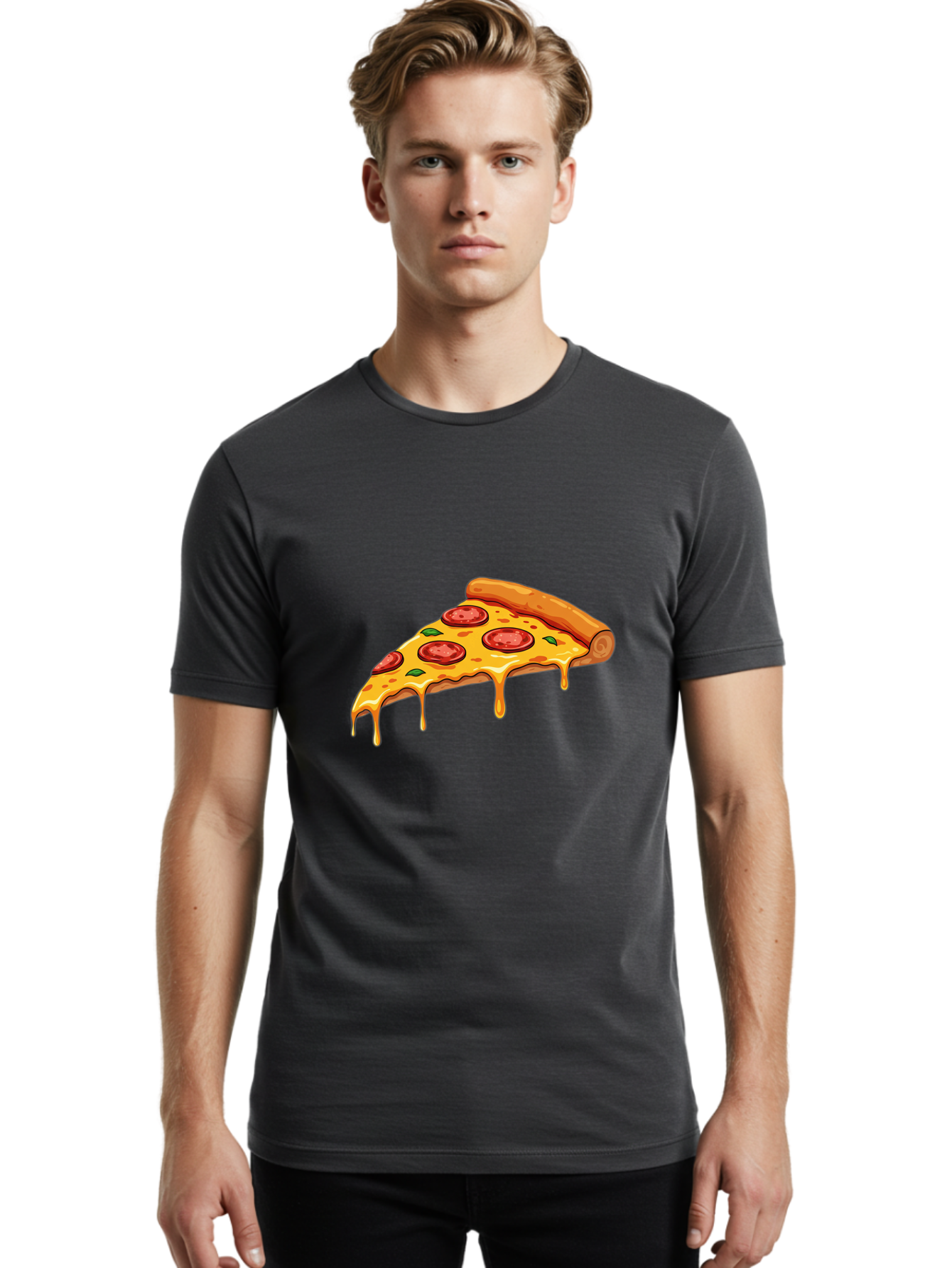 Pepperoni-Pizza-Slice-7 Men'S Graphic Tee, 100% Cotton, Comfortable Casual Summer Wear, Machine Washable, Pepperoni Pizza Slice, Melted Cheese, Green Peppers, Red Pepperoni, Pizza Goodness, Cheesy Delight, Savory Treat, Foodie Favorite, Bac239