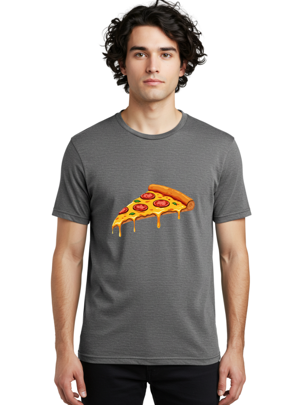 Pepperoni-Pizza-Slice-7 Men'S Graphic Tee, 100% Cotton, Comfortable Casual Summer Wear, Machine Washable, Pepperoni Pizza Slice, Melted Cheese, Green Peppers, Red Pepperoni, Pizza Goodness, Cheesy Delight, Savory Treat, Foodie Favorite, Bac239