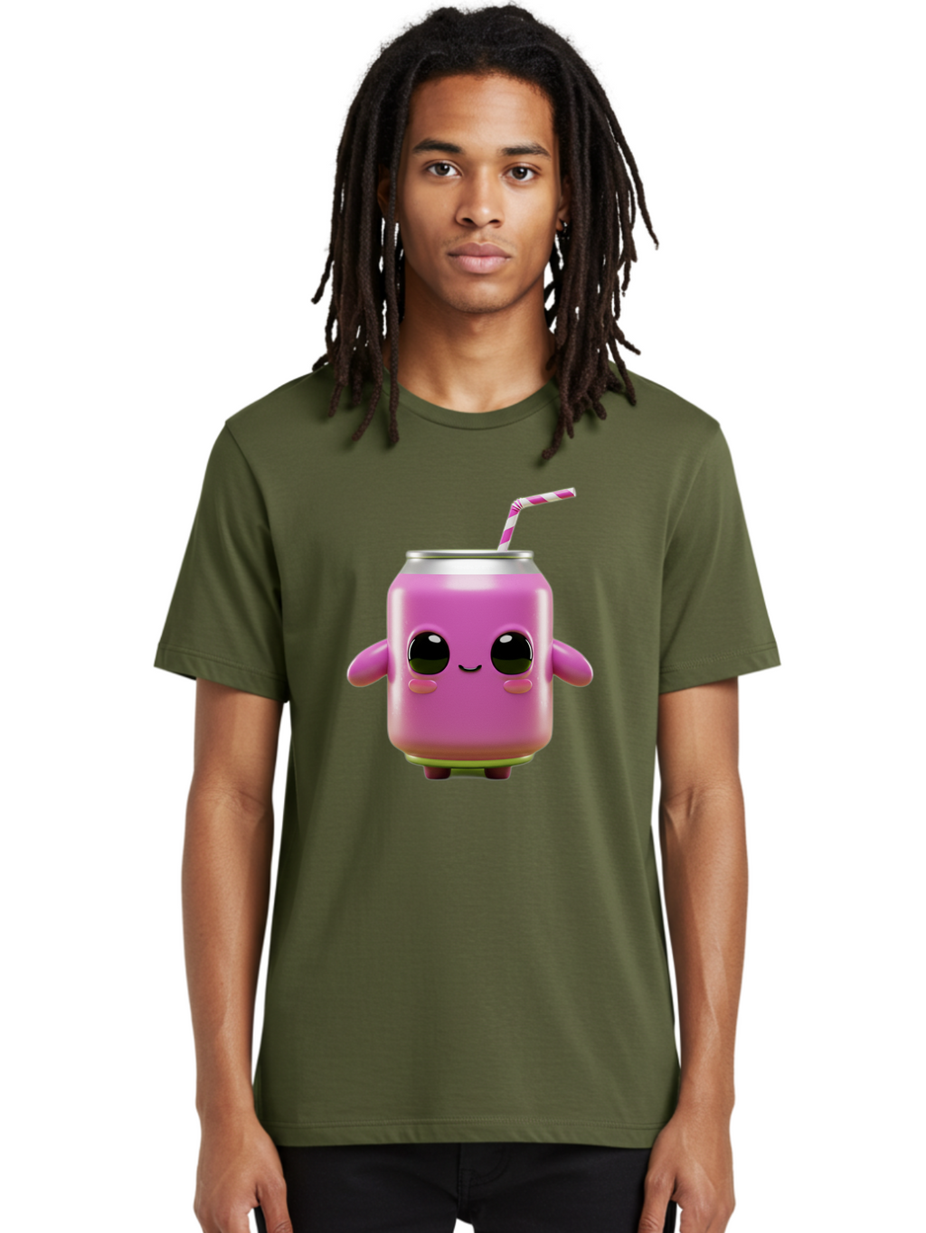 Pink-Can-Character Men'S Graphic Tee, 100% Cotton, Comfortable Casual Summer Wear, Machine Washable, Pink Soda Can Character, Cartoon Soda Can, Cute Beverage, Kawaii Culture, Soda Can With Face, Straw In Can, Soft Drink Mascot, Fun Drink, Bac248