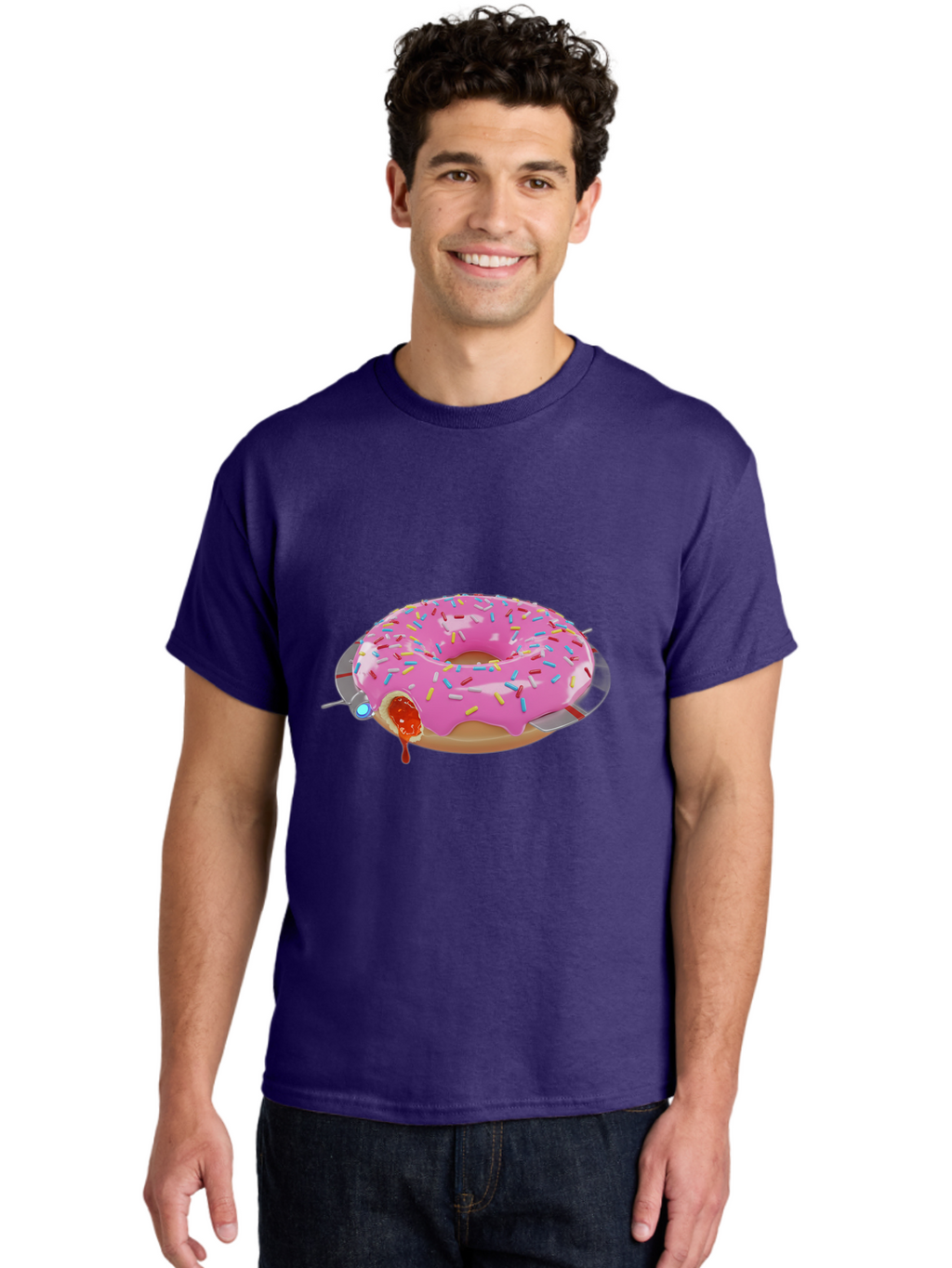 Pink-Frosted-Donut-1 Men'S Graphic Tee, 100% Cotton, Comfortable Casual Summer Wear, Machine Washable, Pink Frosted Donut, Jelly-Filled Donut, Sprinkles On Donut, Sweet Treat, Colorful Dessert, Donut With Jelly Filling, Tasty Pastry, Bac250
