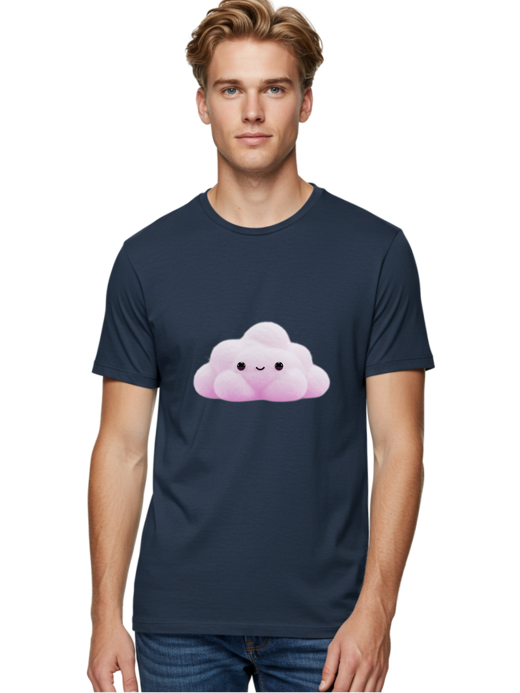 Pink-Pastel-Cloud Men'S Graphic Tee, 100% Cotton, Comfortable Casual Summer Wear, Machine Washable, Soft Pink Cloud, Cute Plush Toy, Smiling Face, Fluffy Texture, Adorable Design, Kawaii Character, Pastel Colors, Soft Toy, Cuddly Friend Bac253