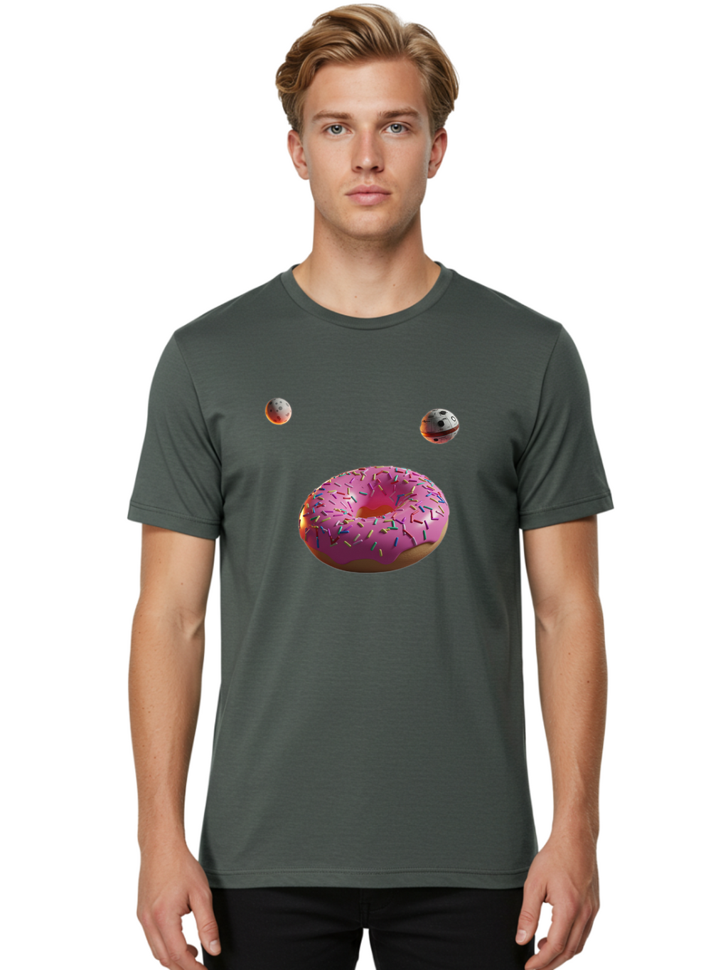 Pink-Sprinkles-Donut Men'S Graphic Tee, 100% Cotton, Comfortable Casual Summer Wear, Machine Washable, Pink Frosted Donut, Sprinkles, Baked Goods, Tasty Treats, Glazed Donuts, Sweet Indulgences, Dessert Delights, Colorful Sweets Bac254
