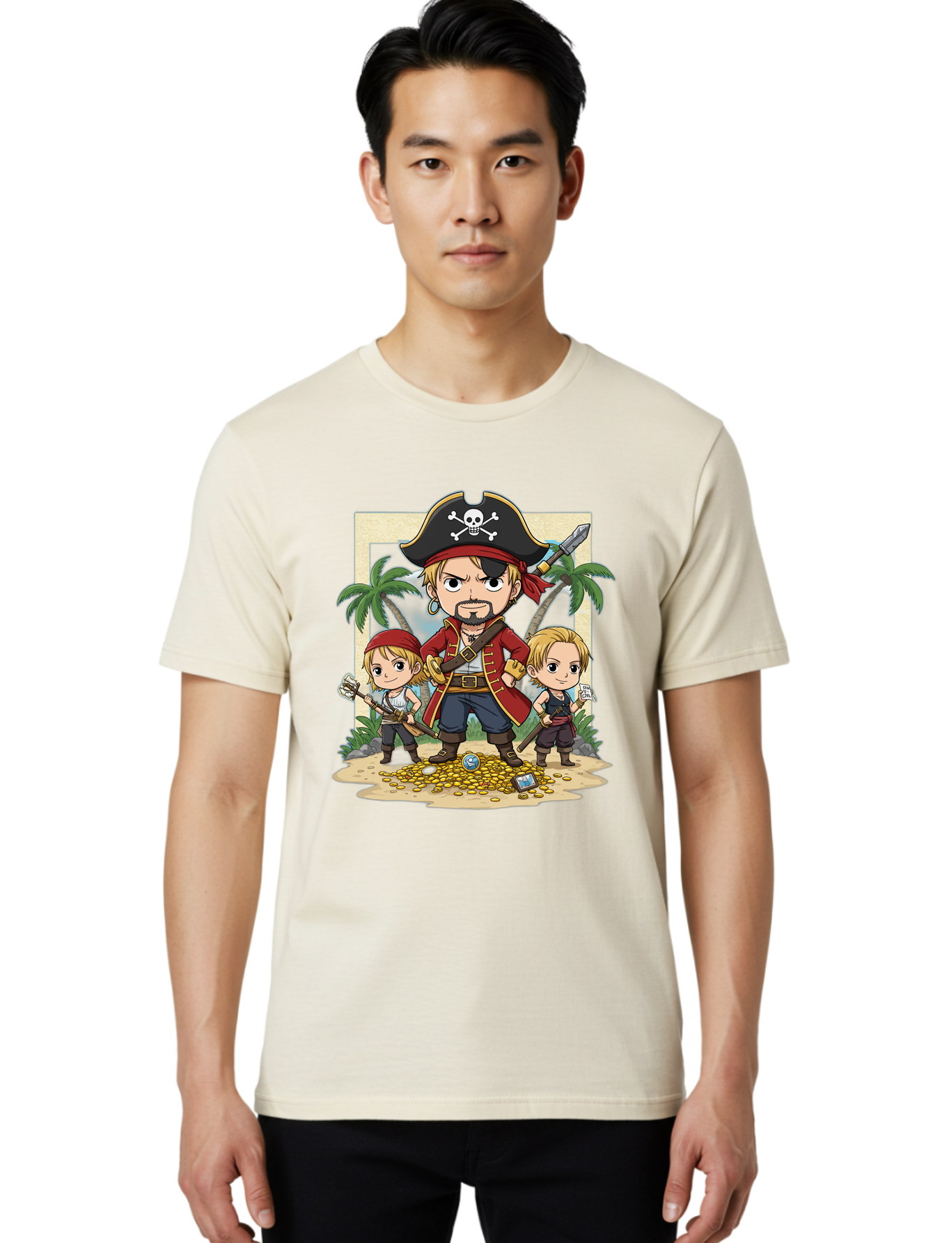 Pirate-And-Children Men'S Graphic Tee, 100% Cotton, Comfortable Casual Summer Wear, Machine Washable, Cartoon Pirate, Pirate Crew, Pirate Adventure, Swashbuckling, Treasure Hunt, Pirate Life, Pirate Kids, Pirate Art, Kids Illustration, Bac256