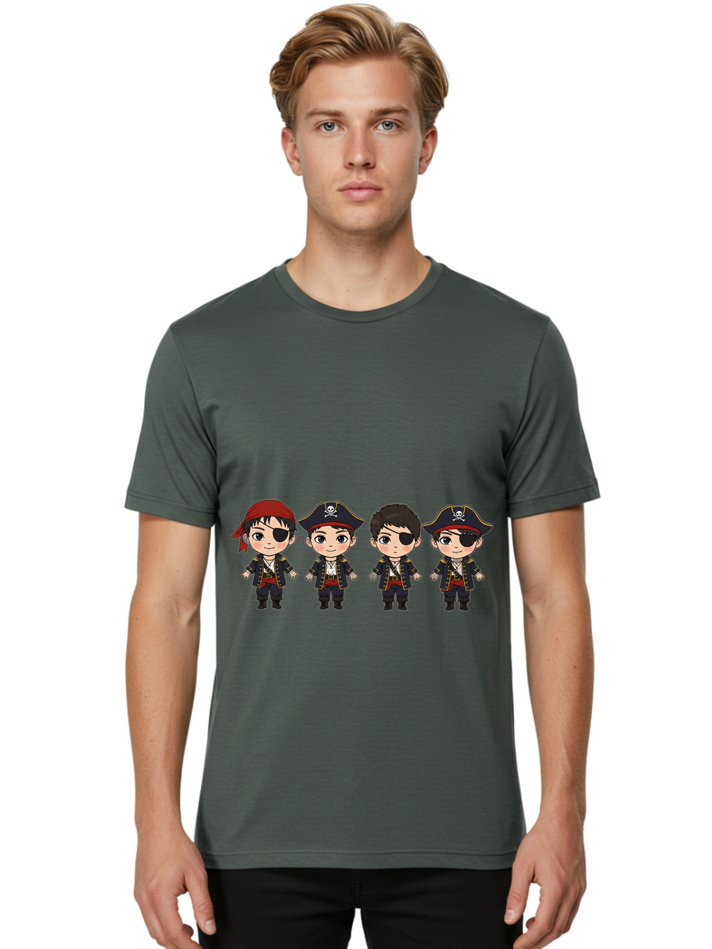 Pirate-Characters Men'S Graphic Tee, 100% Cotton, Comfortable Casual Summer Wear, Machine Washable, Cartoon Pirate Boys, Pirate Costumes, Eye Patches, Pirate Hats, Skull And Crossbones, Pirate Fashion, Kawaii Pirates, Pirate Accessories, Bac257