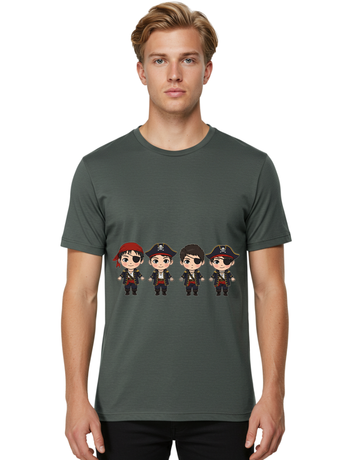 Pirate-Characters Men'S Graphic Tee, 100% Cotton, Comfortable Casual Summer Wear, Machine Washable, Cartoon Pirate Boys, Pirate Costumes, Eye Patches, Pirate Hats, Skull And Crossbones, Pirate Fashion, Kawaii Pirates, Pirate Accessories, Bac257