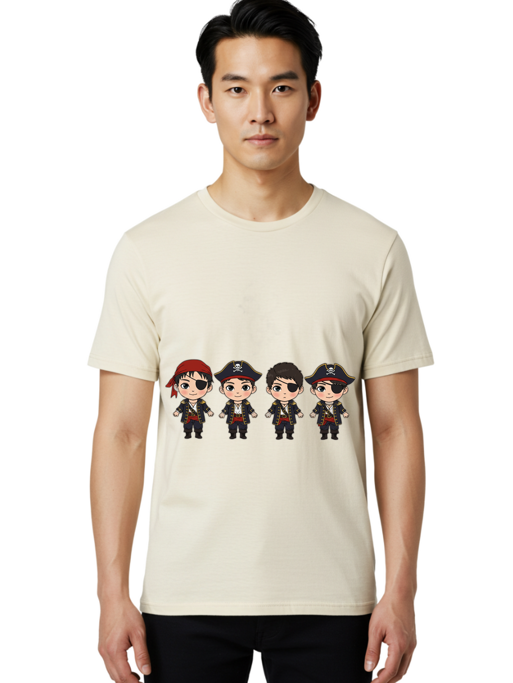 Pirate-Characters Men'S Graphic Tee, 100% Cotton, Comfortable Casual Summer Wear, Machine Washable, Cartoon Pirate Boys, Pirate Costumes, Eye Patches, Pirate Hats, Skull And Crossbones, Pirate Fashion, Kawaii Pirates, Pirate Accessories, Bac257