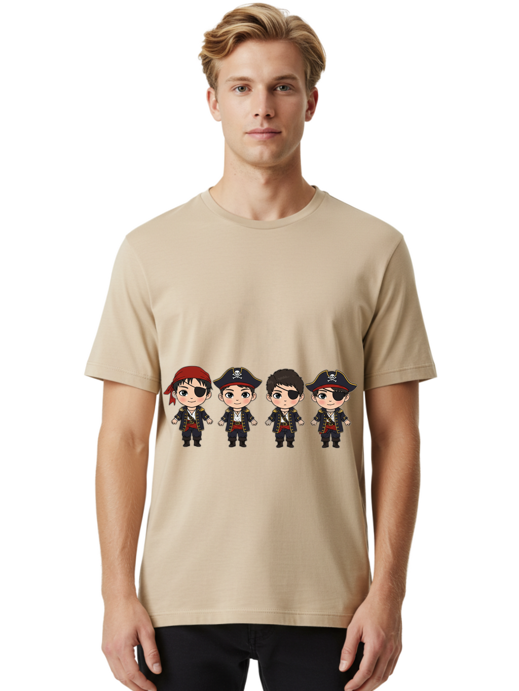 Pirate-Characters Men'S Graphic Tee, 100% Cotton, Comfortable Casual Summer Wear, Machine Washable, Cartoon Pirate Boys, Pirate Costumes, Eye Patches, Pirate Hats, Skull And Crossbones, Pirate Fashion, Kawaii Pirates, Pirate Accessories, Bac257