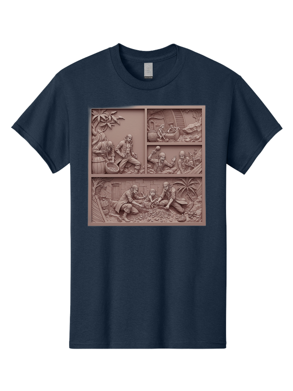 Pirates-Searching-For-Treasure Men'S Graphic Tee, 100% Cotton, Comfortable Casual Summer Wear, Machine Washable, Pirate Scene, Pirate Treasure, Pirate Life, Pirate Adventure, Pirate Loot, Pirate Gold, Buried Treasure, Pirate Theme, Bac258