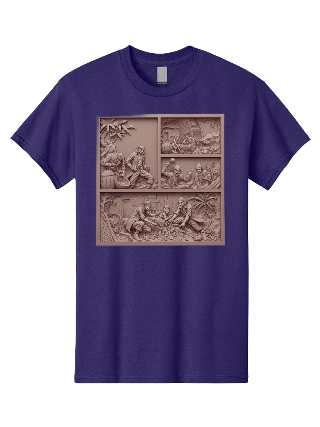 Pirates-Searching-For-Treasure Men'S Graphic Tee, 100% Cotton, Comfortable Casual Summer Wear, Machine Washable, Pirate Scene, Pirate Treasure, Pirate Life, Pirate Adventure, Pirate Loot, Pirate Gold, Buried Treasure, Pirate Theme, Bac258