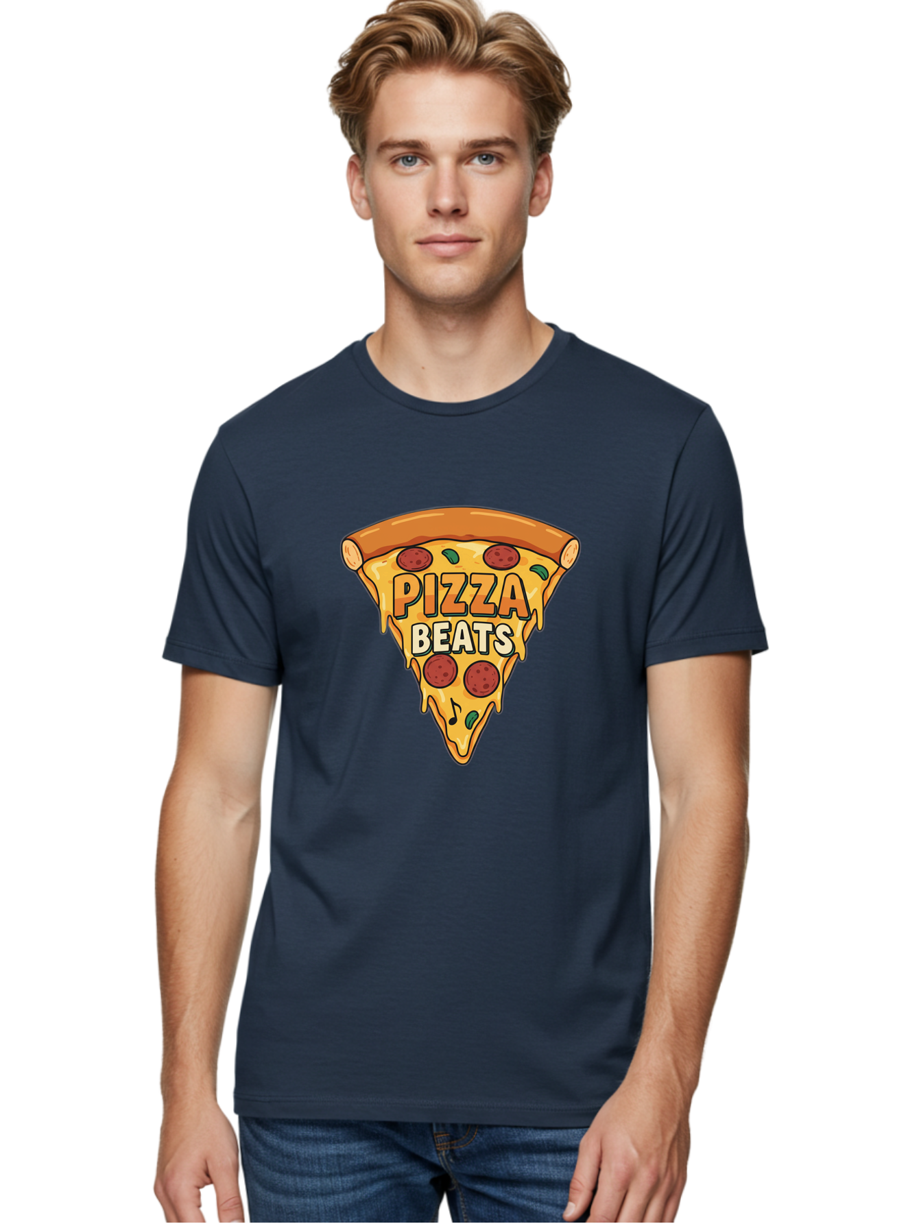 Pizza-Beats Men'S Graphic Tee, 100% Cotton, Comfortable Casual Summer Wear, Machine Washable, Pizza Slice, Pepperoni Pizza, Melted Cheese, Cartoon Food, Playful Graphics, Fun Design, Pizza Beats, Foodie Art, Tasty Treats, Delicious Pizza Bac260