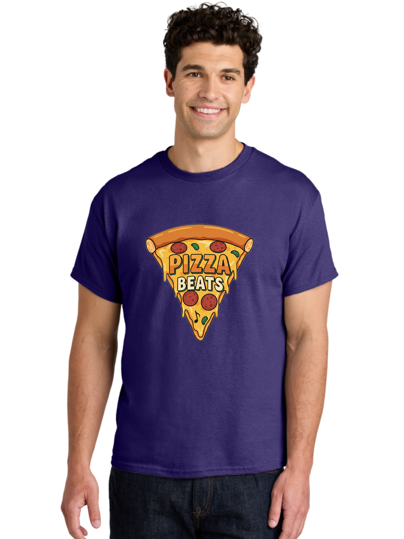 Pizza-Beats Men'S Graphic Tee, 100% Cotton, Comfortable Casual Summer Wear, Machine Washable, Pizza Slice, Pepperoni Pizza, Melted Cheese, Cartoon Food, Playful Graphics, Fun Design, Pizza Beats, Foodie Art, Tasty Treats, Delicious Pizza Bac260