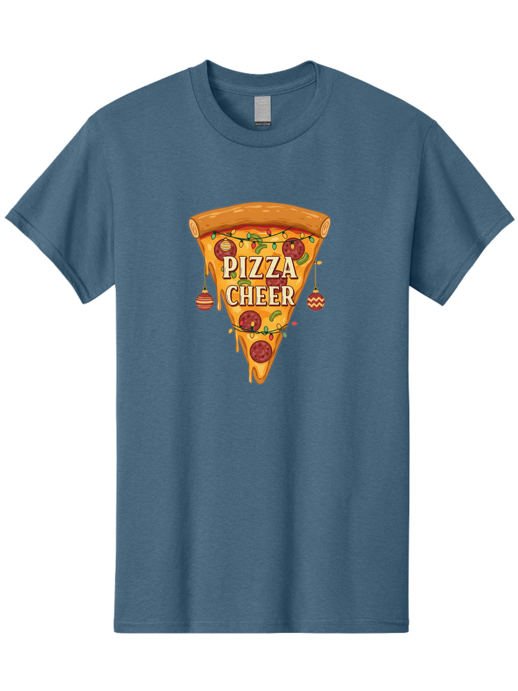 Pizza-Cheer Men'S Graphic Tee, 100% Cotton, Comfortable Casual Summer Wear, Machine Washable, Pizza Slice, Pepperoni Pizza, Christmas Decorations, Holiday Cheer, Festive Food, Delicious Pizza, Christmas Ornaments, Pizza Party, Merry Christmas Bac262