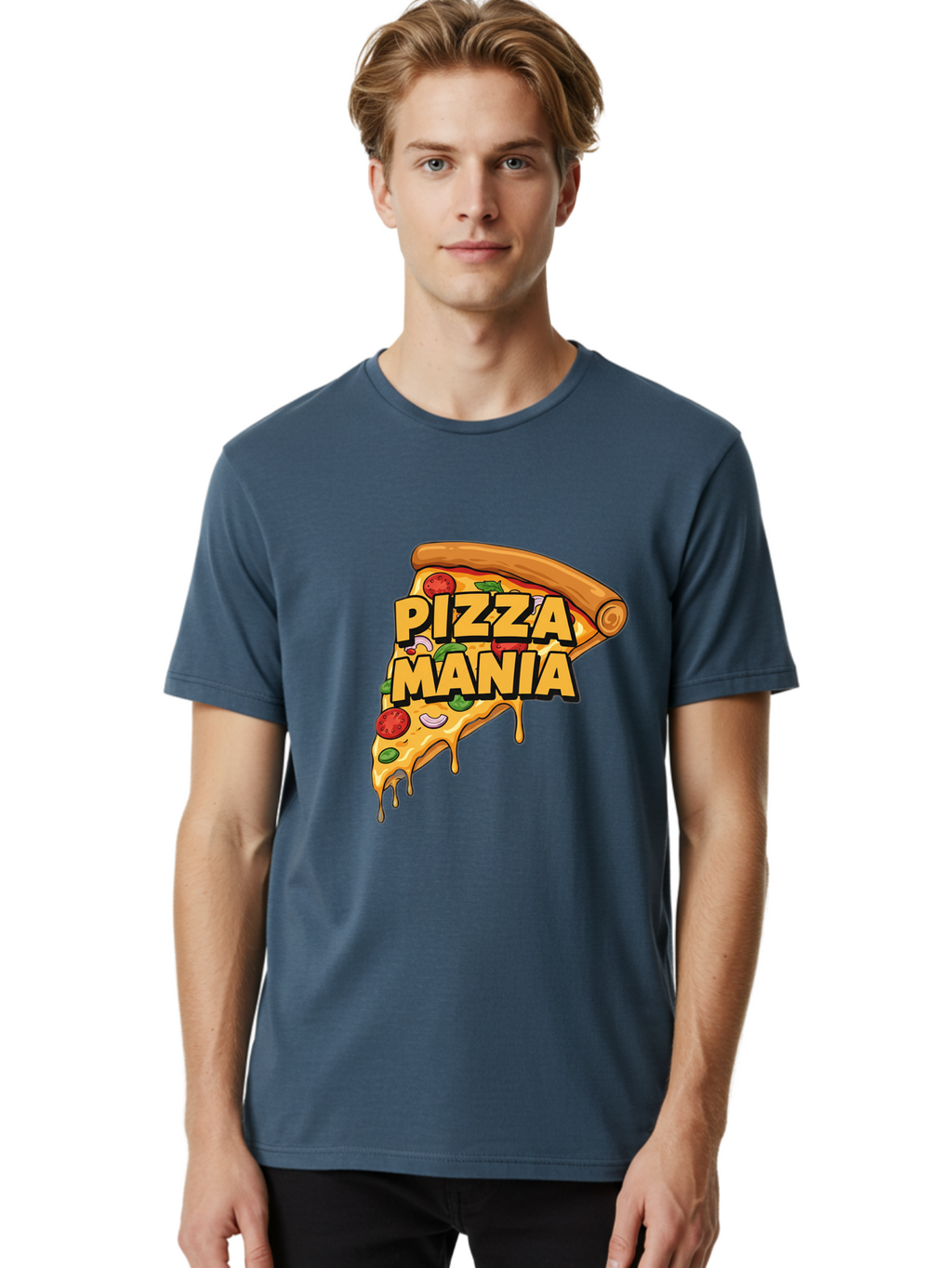 Pizza-Mania Men'S Graphic Tee, 100% Cotton, Comfortable Casual Summer Wear, Machine Washable, Cheesy Pizza Slice, Pizza Toppings, Tomato Sauce, Melted Mozzarella, Pizza Mania, Foodie, Italian Cuisine, Savory Delight, Mouth-Watering Pizza Bac266