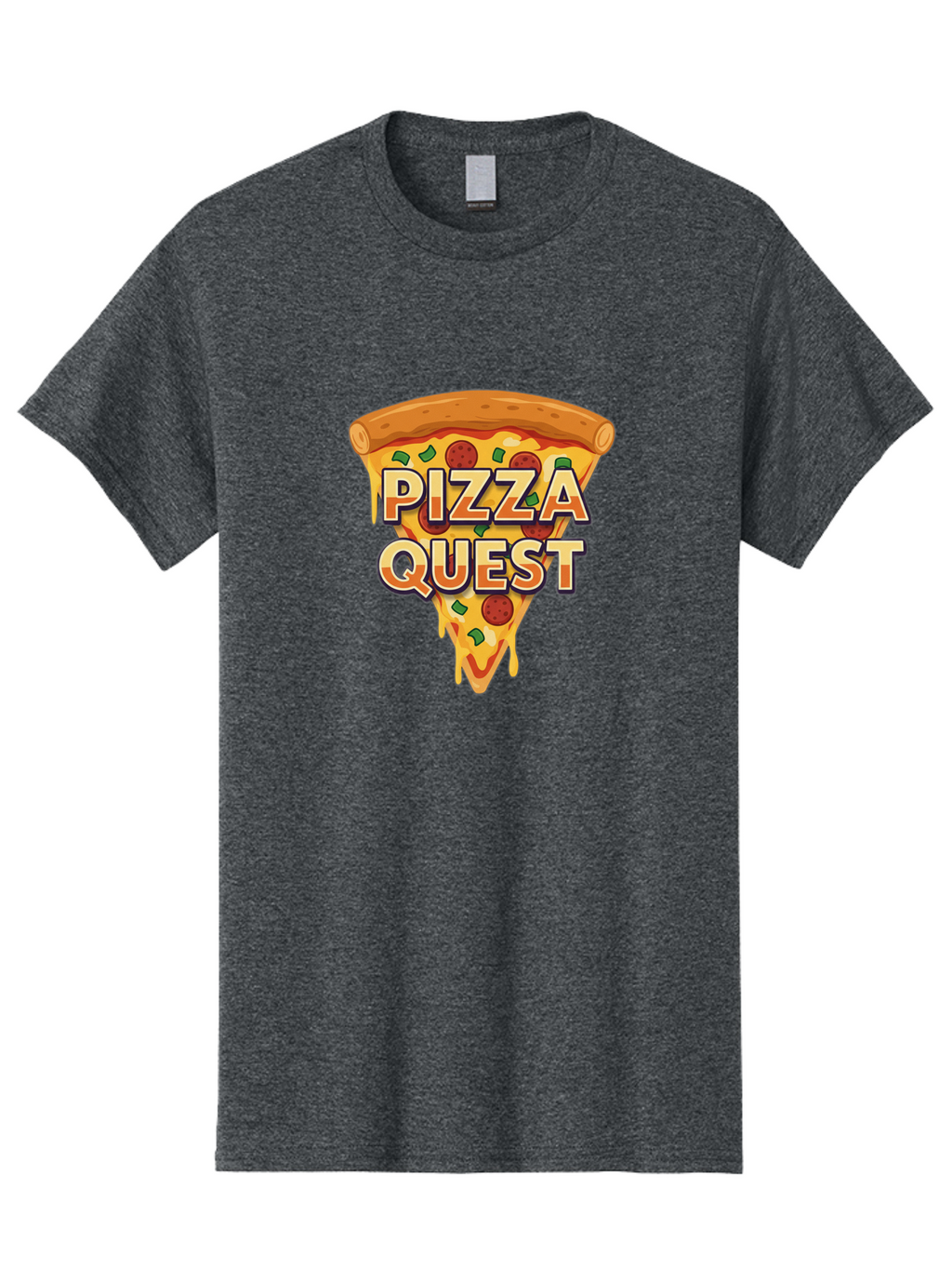 Pizza-Quest Men'S Graphic Tee, 100% Cotton, Comfortable Casual Summer Wear, Machine Washable, Pizza Slice, Melted Cheese, Pepperoni Pizza, Green Peppers, Cartoon Pizza, Food Illustration, Cheesy Goodness, Pizza Lovers, Gaming Logo Bac268