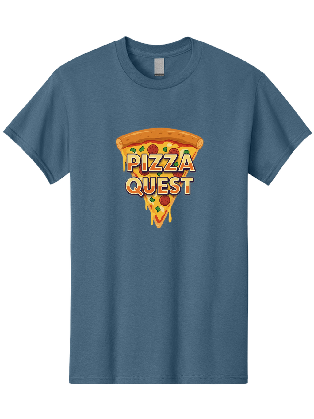 Pizza-Quest Men'S Graphic Tee, 100% Cotton, Comfortable Casual Summer Wear, Machine Washable, Pizza Slice, Melted Cheese, Pepperoni Pizza, Green Peppers, Cartoon Pizza, Food Illustration, Cheesy Goodness, Pizza Lovers, Gaming Logo Bac268