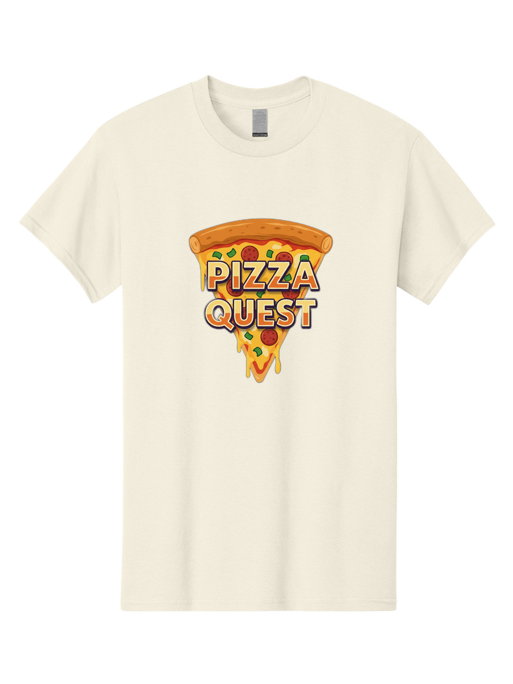Pizza-Quest Men'S Graphic Tee, 100% Cotton, Comfortable Casual Summer Wear, Machine Washable, Pizza Slice, Melted Cheese, Pepperoni Pizza, Green Peppers, Cartoon Pizza, Food Illustration, Cheesy Goodness, Pizza Lovers, Gaming Logo Bac268