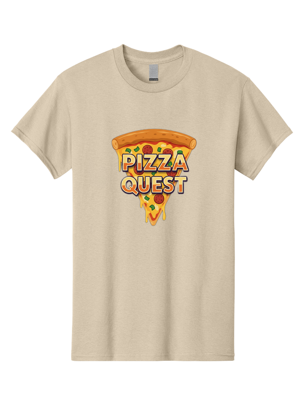 Pizza-Quest Men'S Graphic Tee, 100% Cotton, Comfortable Casual Summer Wear, Machine Washable, Pizza Slice, Melted Cheese, Pepperoni Pizza, Green Peppers, Cartoon Pizza, Food Illustration, Cheesy Goodness, Pizza Lovers, Gaming Logo Bac268