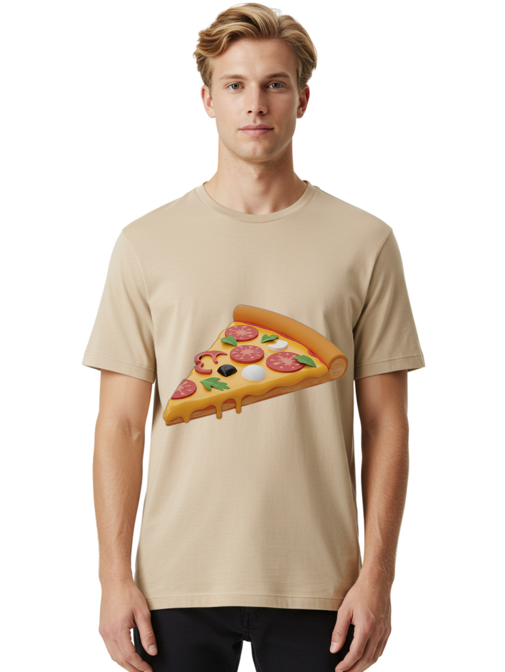 Pizza-Slice-1 Men'S Graphic Tee, 100% Cotton, Comfortable Casual Summer Wear, Machine Washable, Pizza Slice, Pepperoni Pizza, Melted Cheese, Italian Food, Cheese Pizza, Olives, Garlic, Basil Leaves, Pepperoni Slices, Gourmet Pizza Bac269